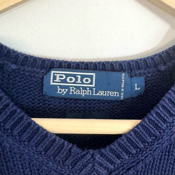 Ralph Lauren Vintage 90’s Navy Blue Cotton V-Neck Sweater Vest Men’s Size Large - Picture 3 of 6